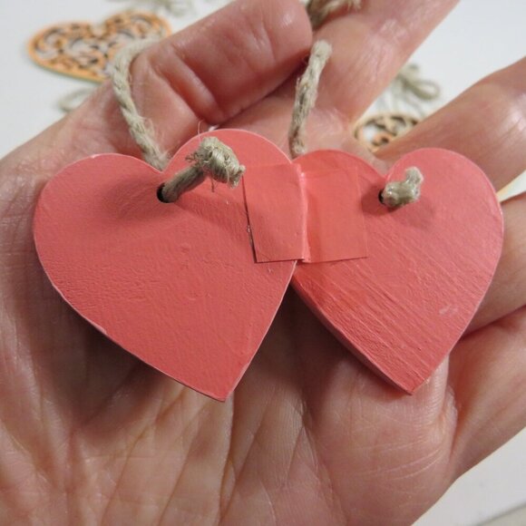 Peach (4) Wood Laser Cut Hearts and a double heart - Picture 10 of 10